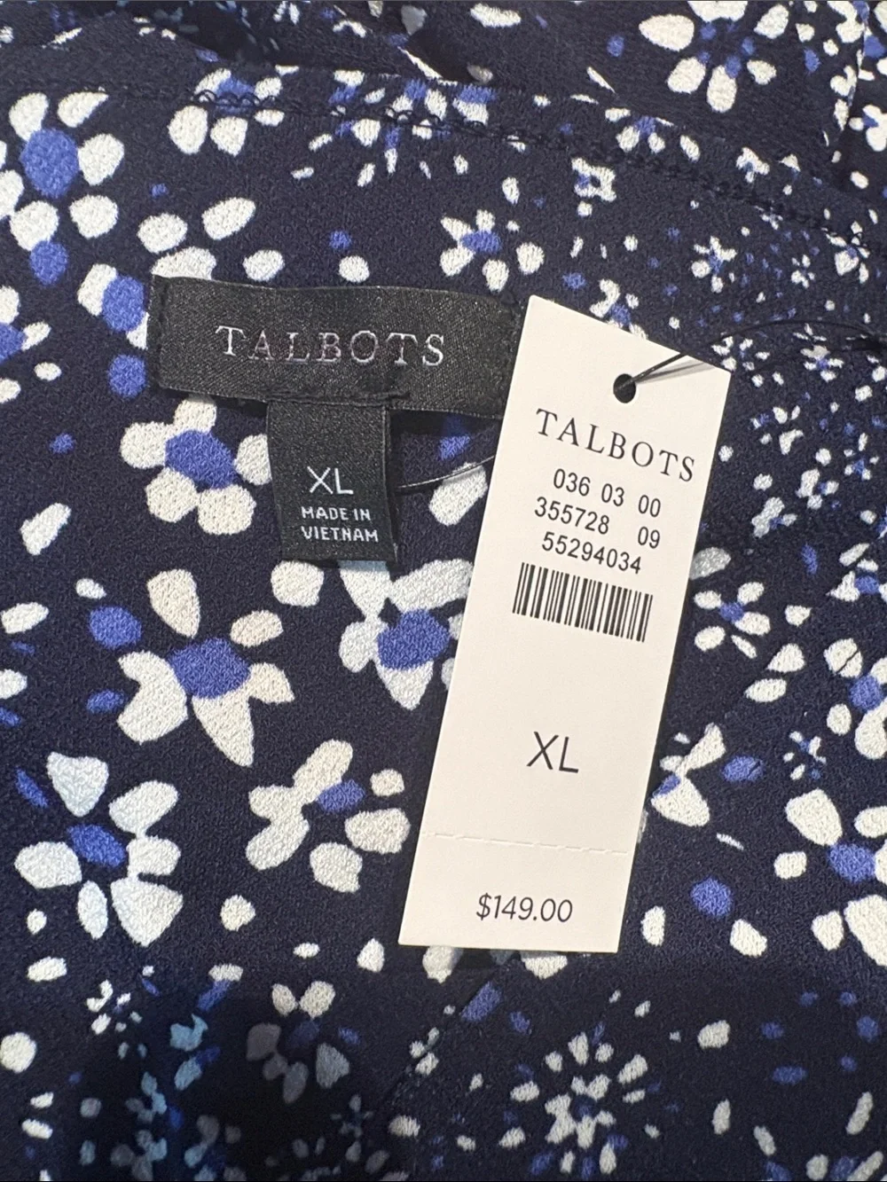 TALBOTS Long-Sleeve Floral Dress in Blue / Lavender / White Size XL — NWT